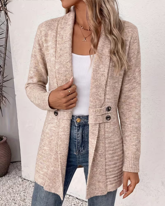 Cardigan Solid Färg Knapp Prydd