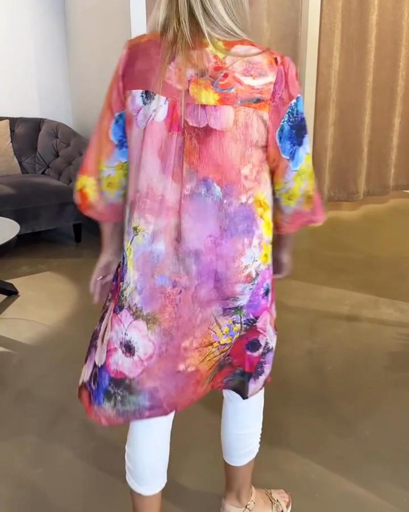 Klänning Stilfull Ståkrage Blomstertryck