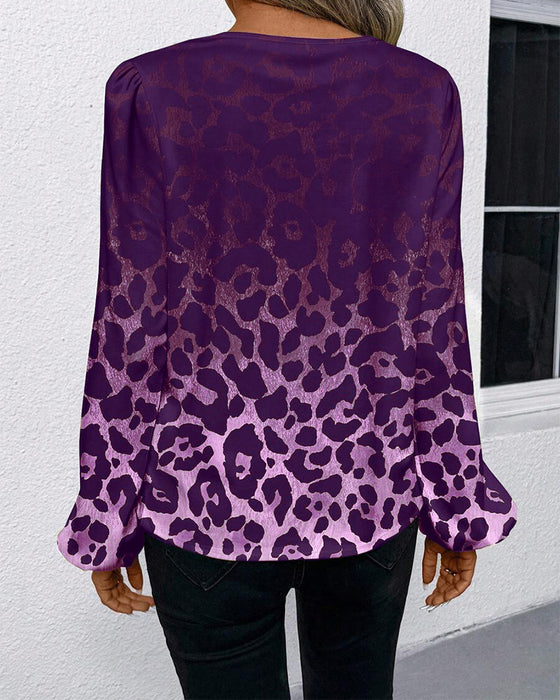 Skjorta Puffärmad Gradient Leopardtryck