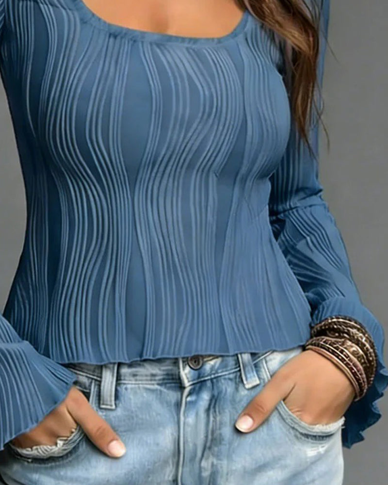 Fyrkantsringad Rynkad Topp Med Utsvängda Ärmar