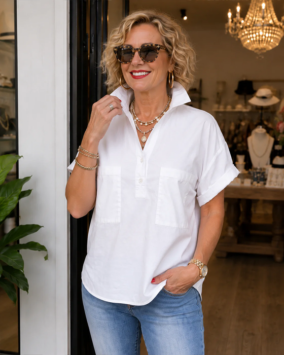 Blus Ficka Knapp V-Hals Casual