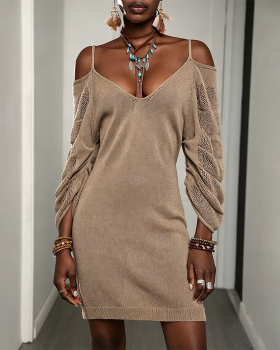 Sweater Dress Kamisol Off-Shoulder Stickad