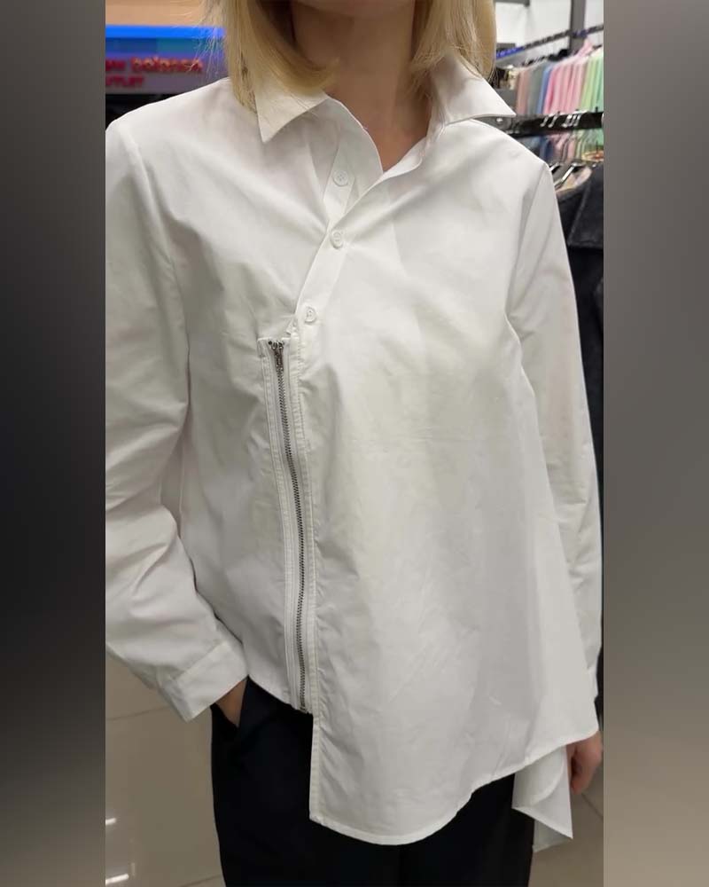 Skjorta Oregelbunden Sida Blixtlås