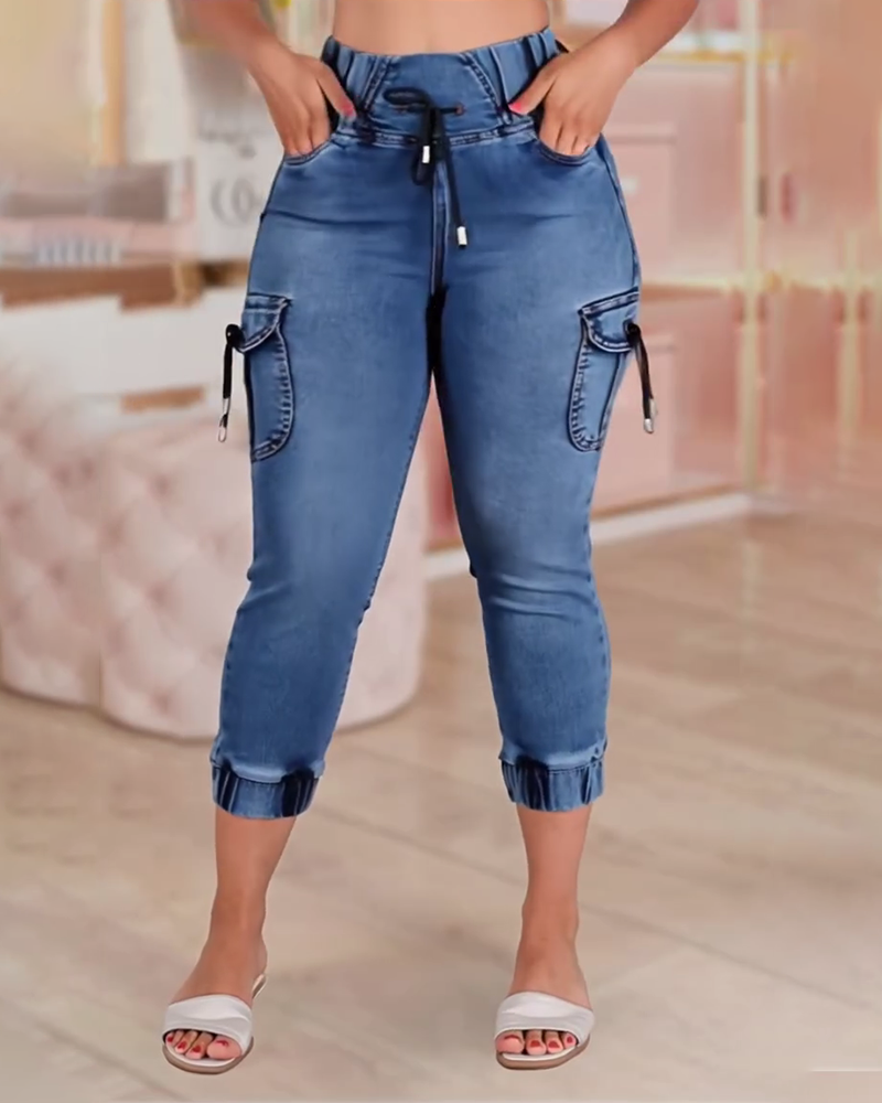 Jeans Dragsko Ficka Capri