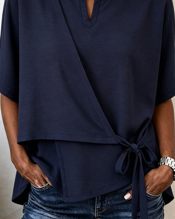 Blus Casual Knytning Solid