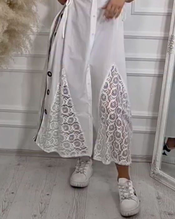 Klädning Slag Spets Patchwork Ärmlös