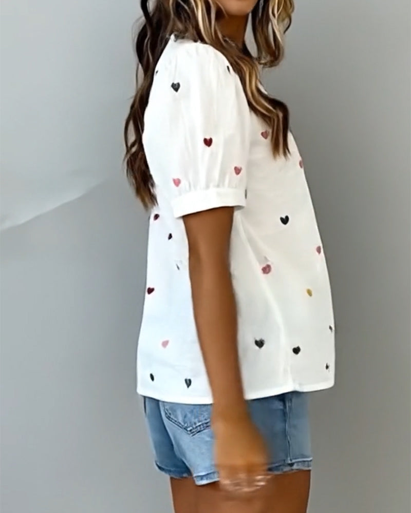 Topp Hjärta Kort Ärm V-Ringad