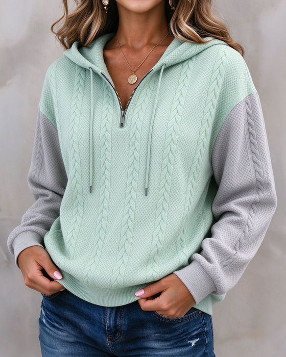 Sweatshirt Med Huva Dragkedja Kontrast
