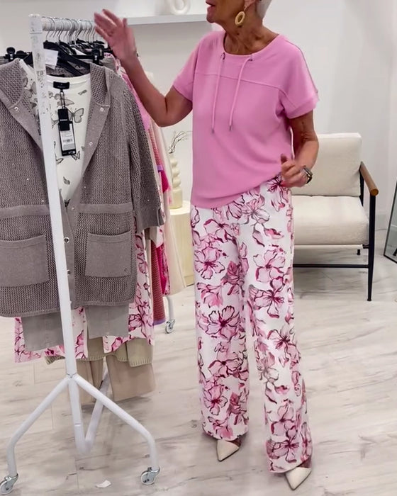 T-Shirt Rund Halsdragning Dragsko Enfärgad Kort Ärm