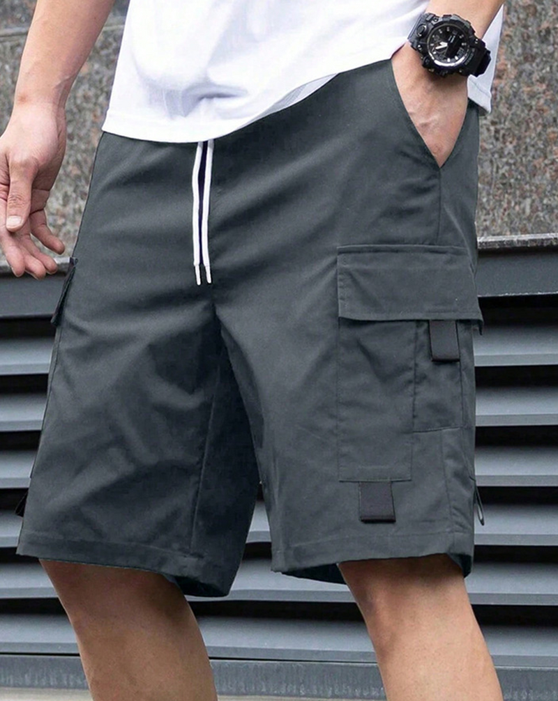 Shorts Herr Enfärgad Flikficka Cargoshorts, Casual Multi-Ficka Sommar