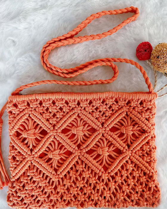 🏆Snabbrea⚡Minimalistisk Toffs Kvinnlig Clutch – Retro Vävd Väska i Bomullssnöre Sommarsemester Boho Strandväska