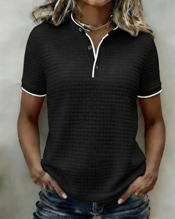 Topp Våffelstickad Knappning Ner Kortärmad