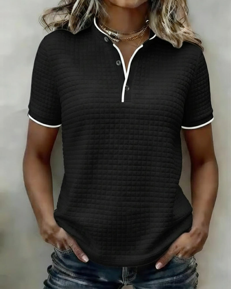 Topp Våffelstickad Knappning Ner Kortärmad