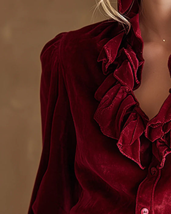 Top Med Volangdetalj Och Puffärm Design