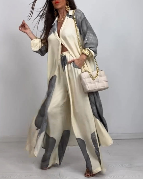 Kostym Krage Knapp Färgblock Randiga Rakbyxor