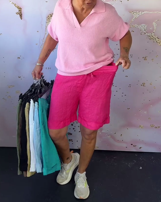 Shorts Enfärgad Bomull Och Linne Avslappnad
