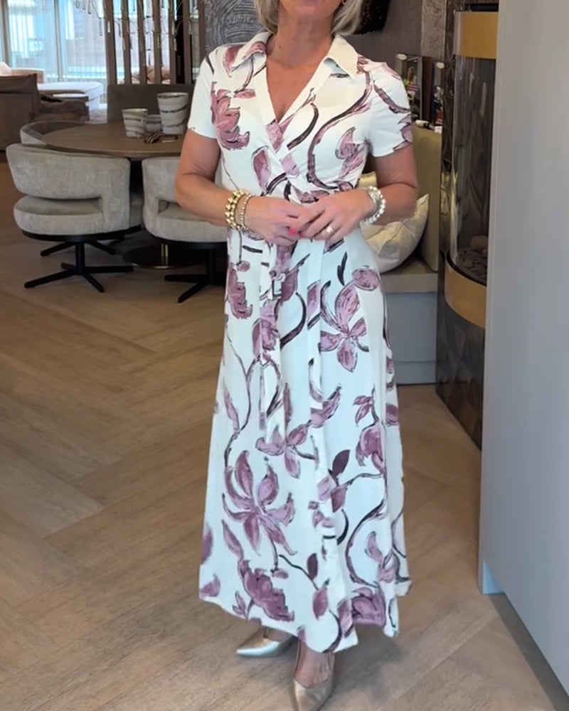 Klänning Blommigt Tryck V-Hals