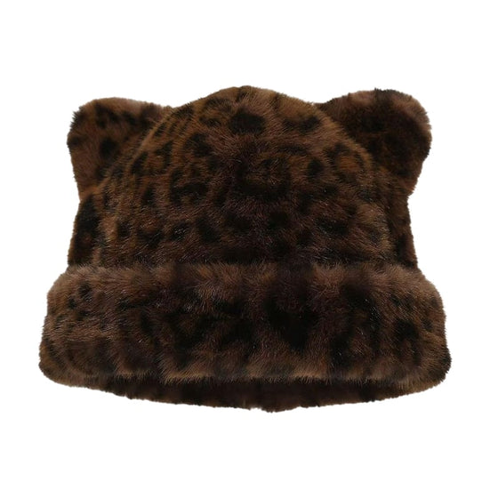 Hatt Leopardmönster Plysch Kattöra