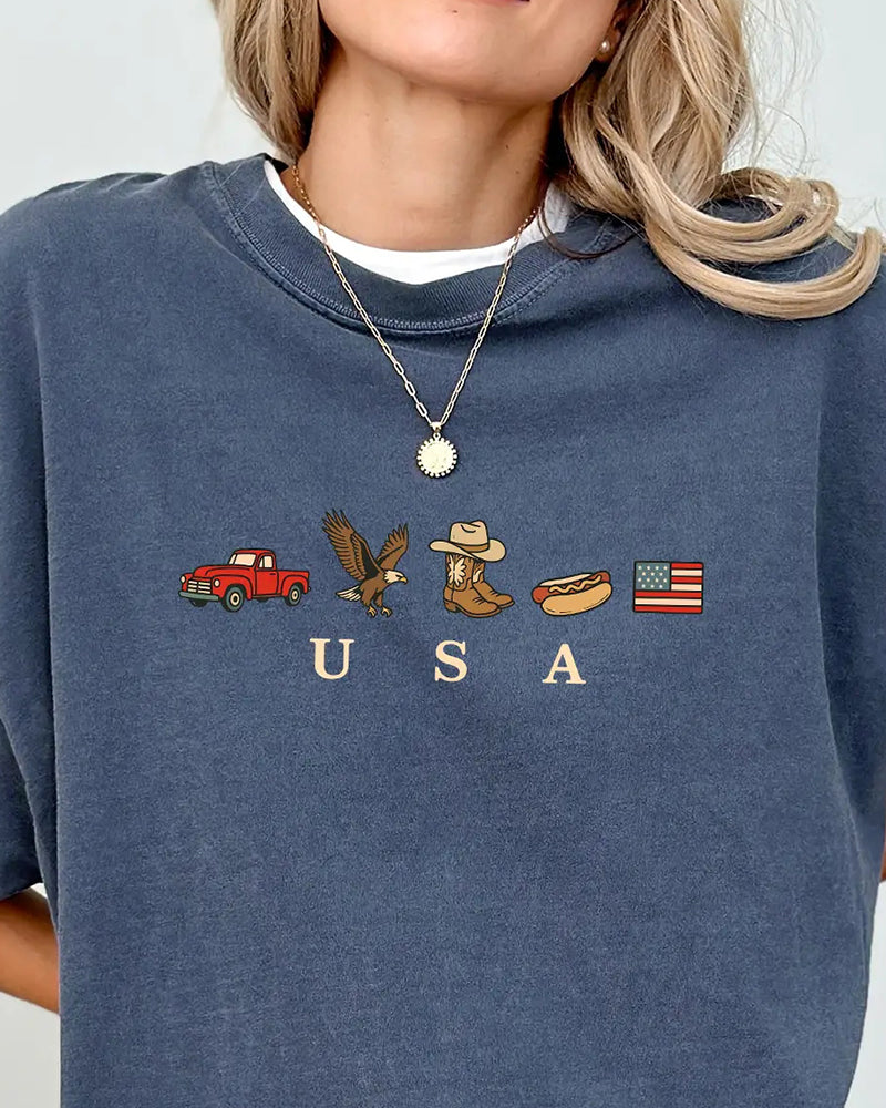 T-Tröja Casual Loose-Fit Texttryck