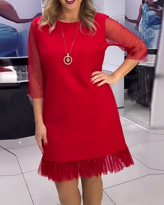 Klänning enfärgad paljett med meshsömmar