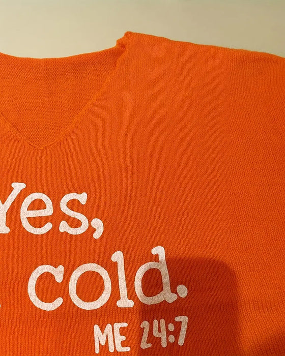 Tröja V-ringning Bokstavstryck Lös Casual