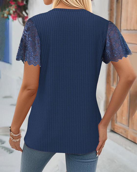 T-Shirt Spetsinslag Randig