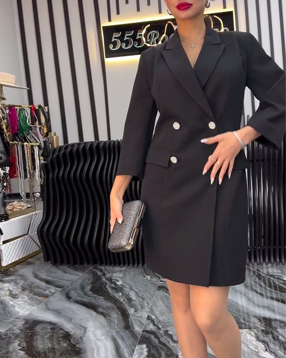 Krage Slips Klänning Dubbelknäppt Kostym