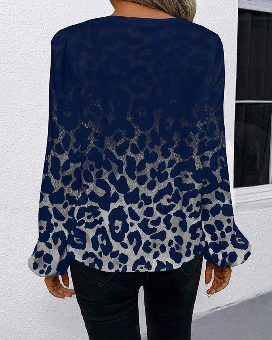 Skjorta Puffärmad Gradient Leopardtryck