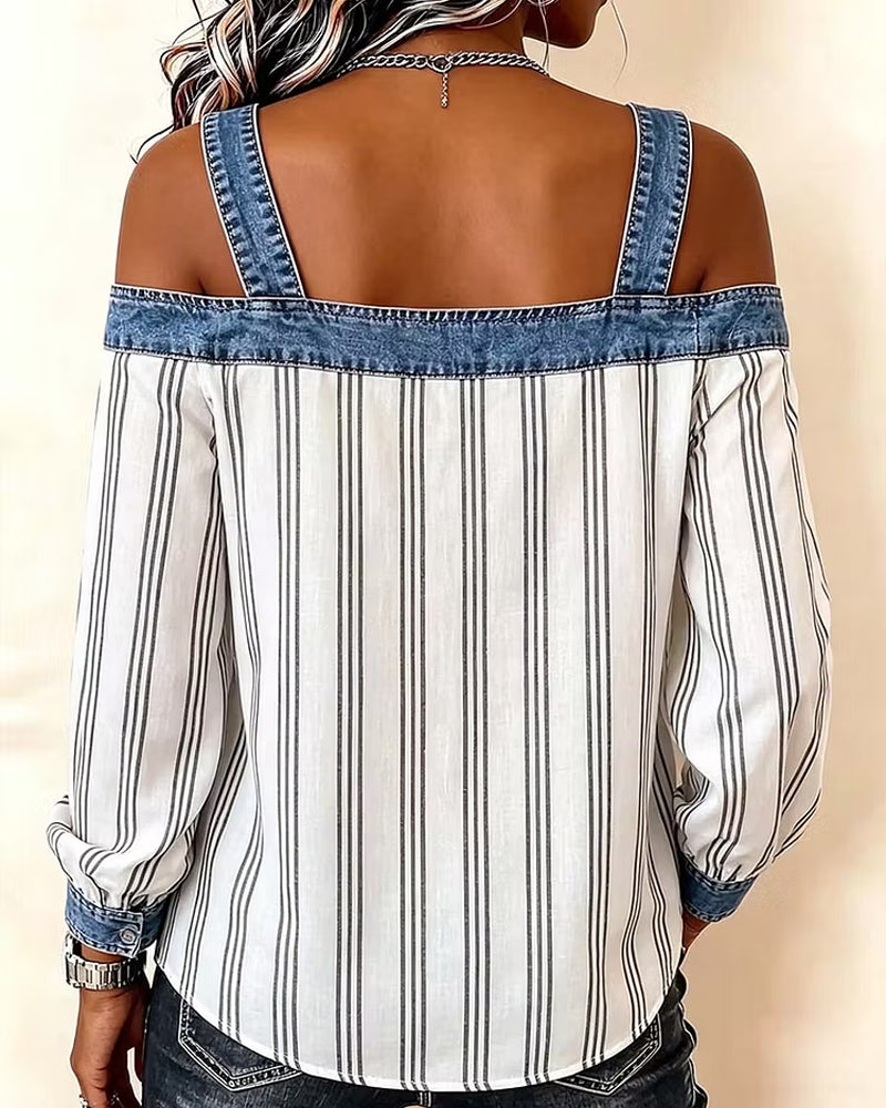 Blus Denim Off-Axel Rand Panel