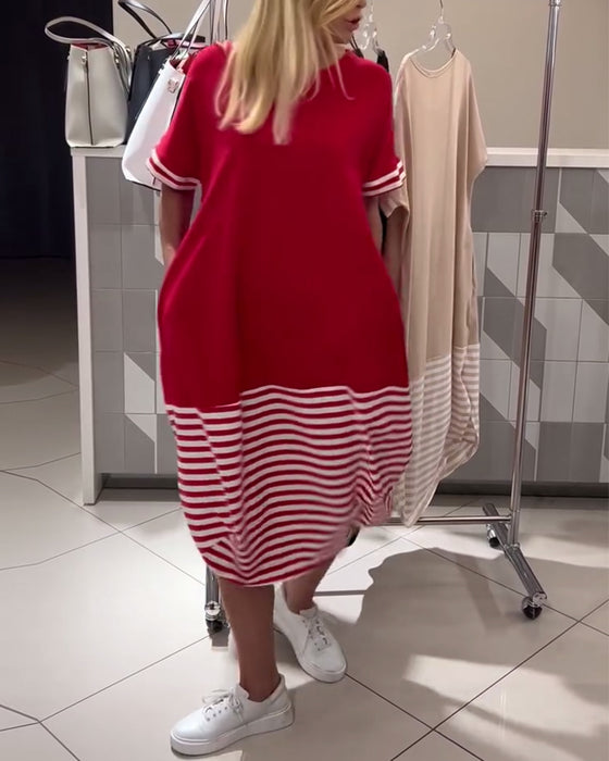 Klänning Kontrastrandig Kortärmad Casual