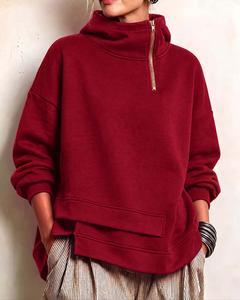 Sweatshirt Polokrage Dragkedja Oregelbunden