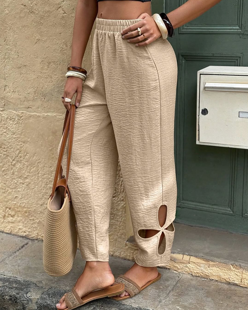 Byxor Texturerat Blommönster Utskuren Kant Casual