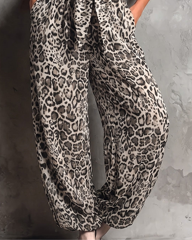 Jumpsuit Leopardmönster Hängslor Bredbent