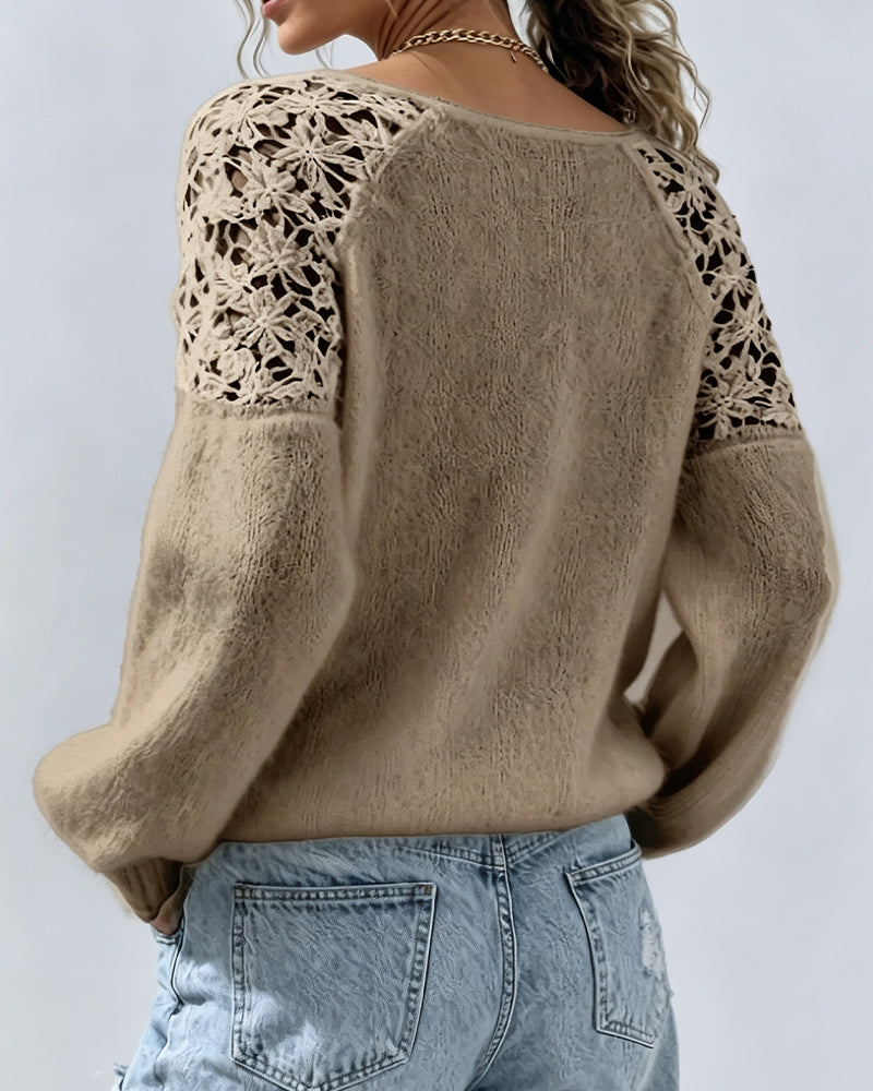 Pullover Med Urklipp Spetsdetalj Och Patchwork