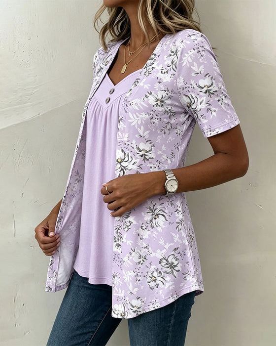 T-Shirt Blommönster Falsk Tvådelad