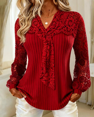 Enfärgad Blus Med Fluga Och Randigt Mönster