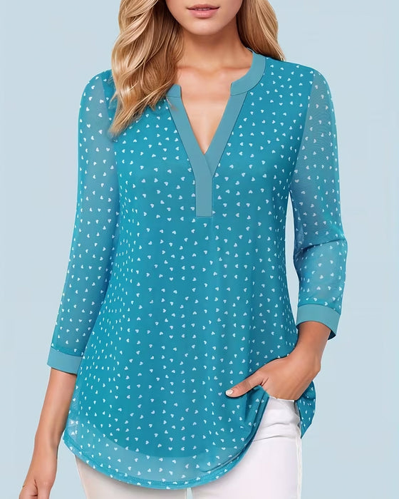 Topp V-Ringning Tryckt Chiffong