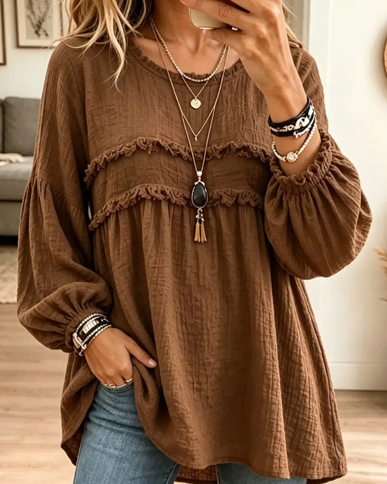 Blus Solid Rynkad Casual