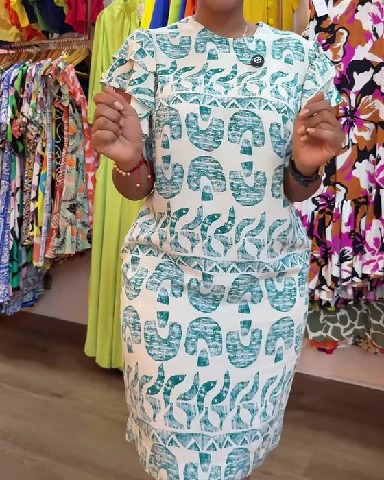 Klänning Retro Tryckt Volang Kortärmad