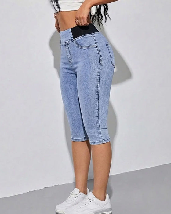 Jeans Elastisk Midja Croppad