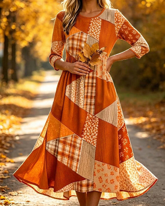 Klänning Patchwork Rutig Blommig