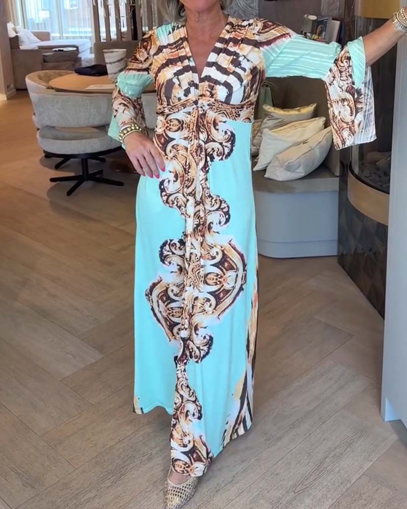 Klänning V-Ringning Tryckt Bekväm Casual