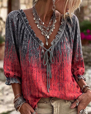 Blus Gradient Tie-Dye Dragsko Tretrekvart Ärm