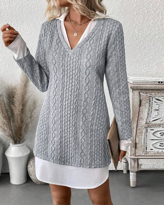 Klänning Skjortkrage Falsk Tvådelad Stickad