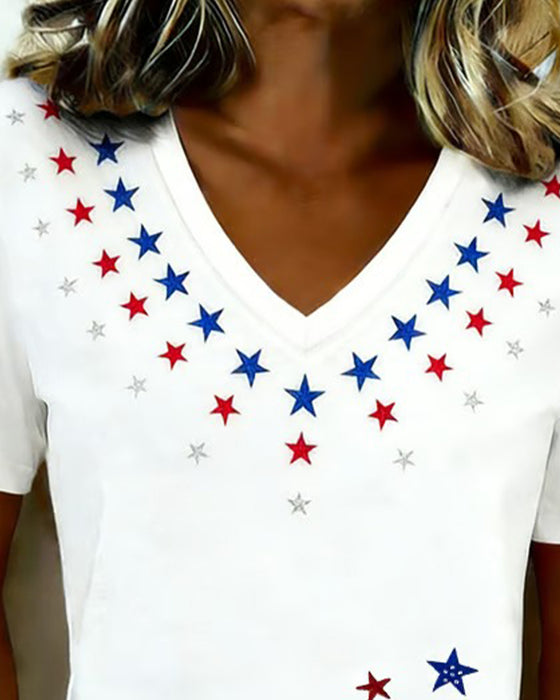 T-Shirt V-Hals Tryckt Avslappnad