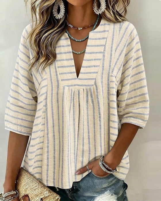 Blouse Rand Textur Halv Ärm Avslappnad