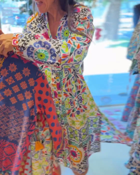 Klänning Långärmad Bohemtryck