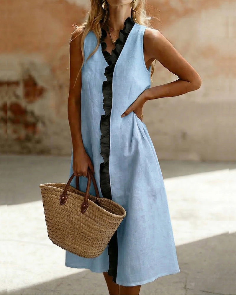 Klänning Rynkad Fåll Ärmlös