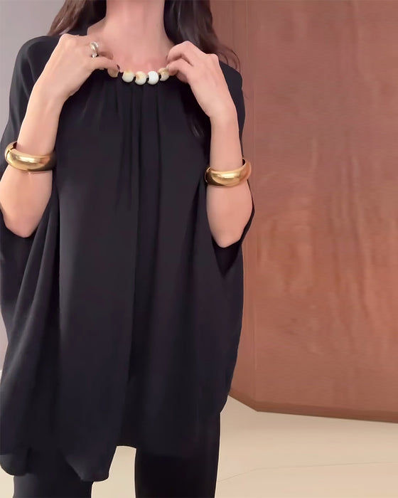 Mässing Lös Blus Med Pärlbroderi