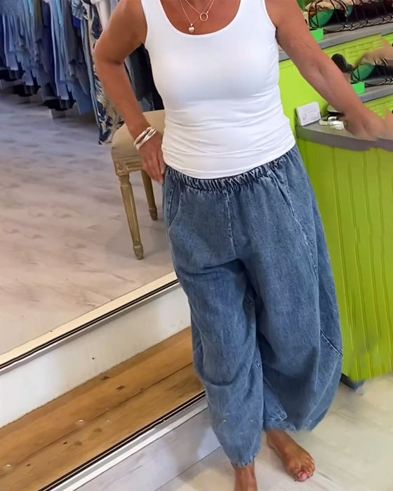 Jeans Med Resårmidja I Avslappnad Stil